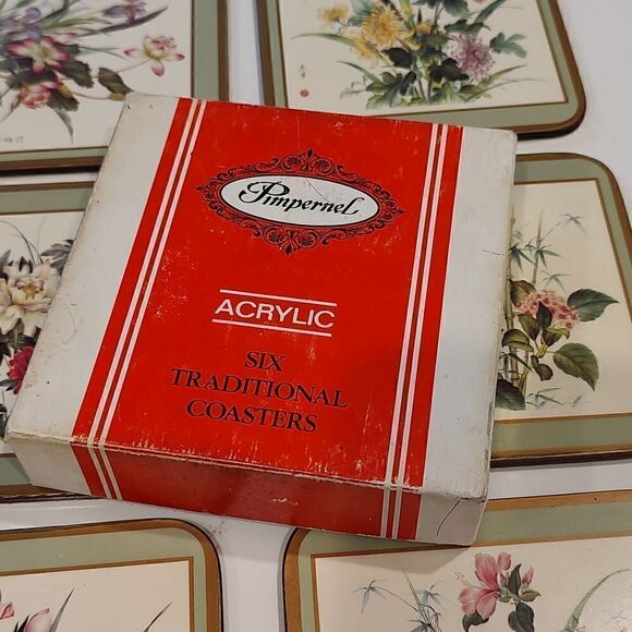 Pimpernel Acrylic Traditional Coasters Oriental Floral Design Set of 6 - Picture 2 of 13